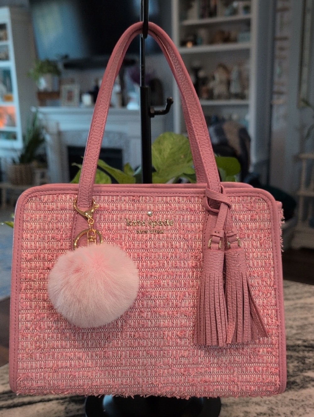 kate spade Pink Rowe Tweed Medium Satchel Crossbody With Tassel
